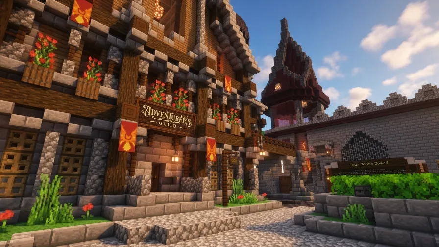 The Adventurer's Guild building at spawn